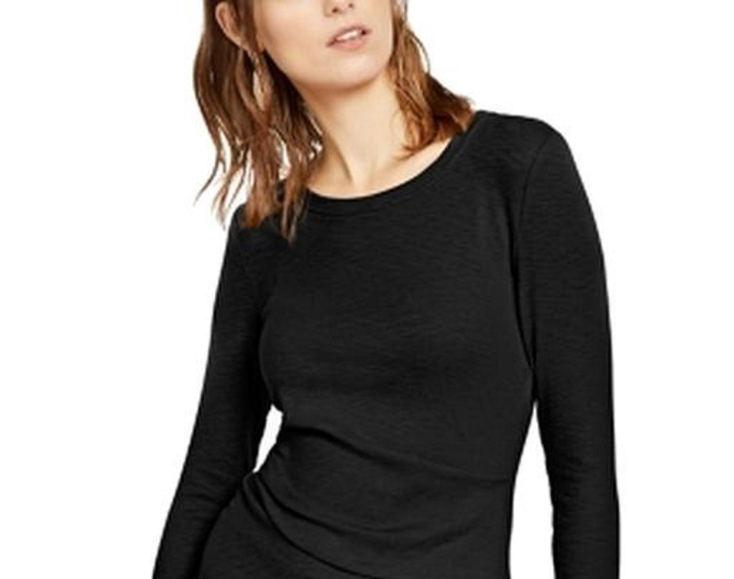 Camiseta feminina drapeada de manga comprida da INC International Concepts, preta, tamanho XXG