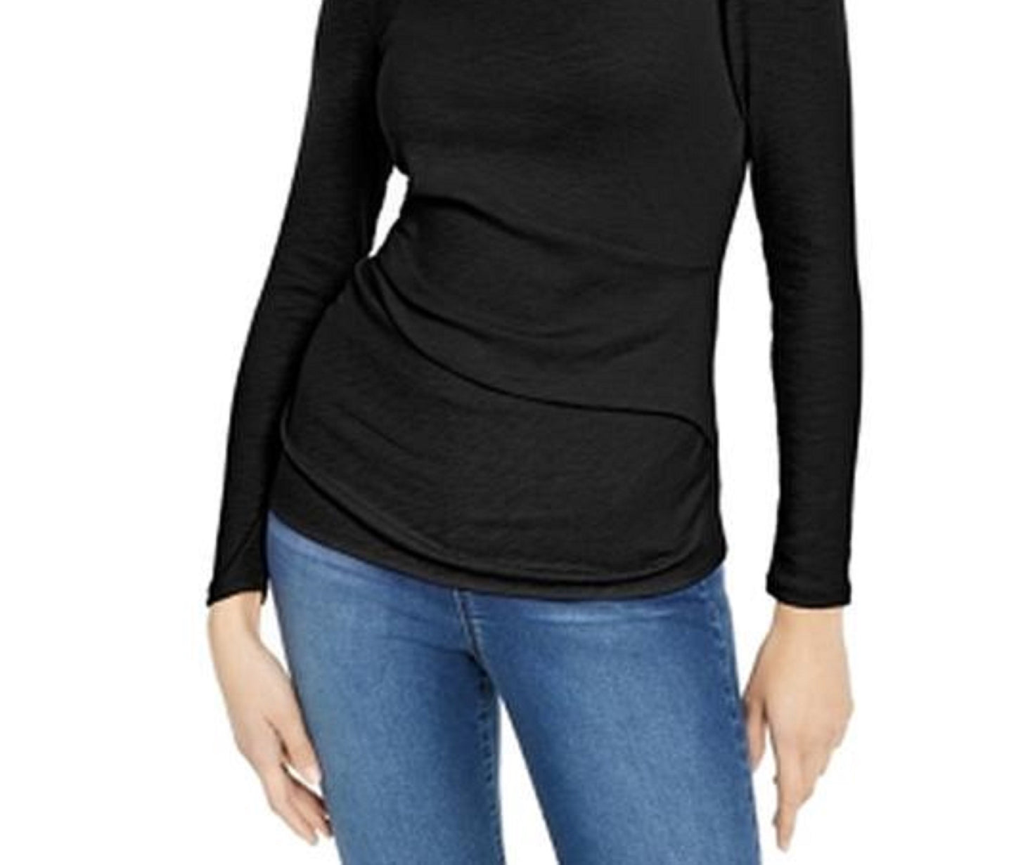 Camiseta feminina drapeada de manga comprida da INC International Concepts, preta, tamanho XXG