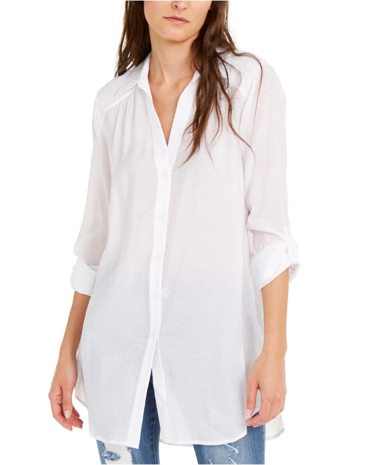 Túnica feminina sólida com botões, da INC International Concepts, branca, tamanho grande