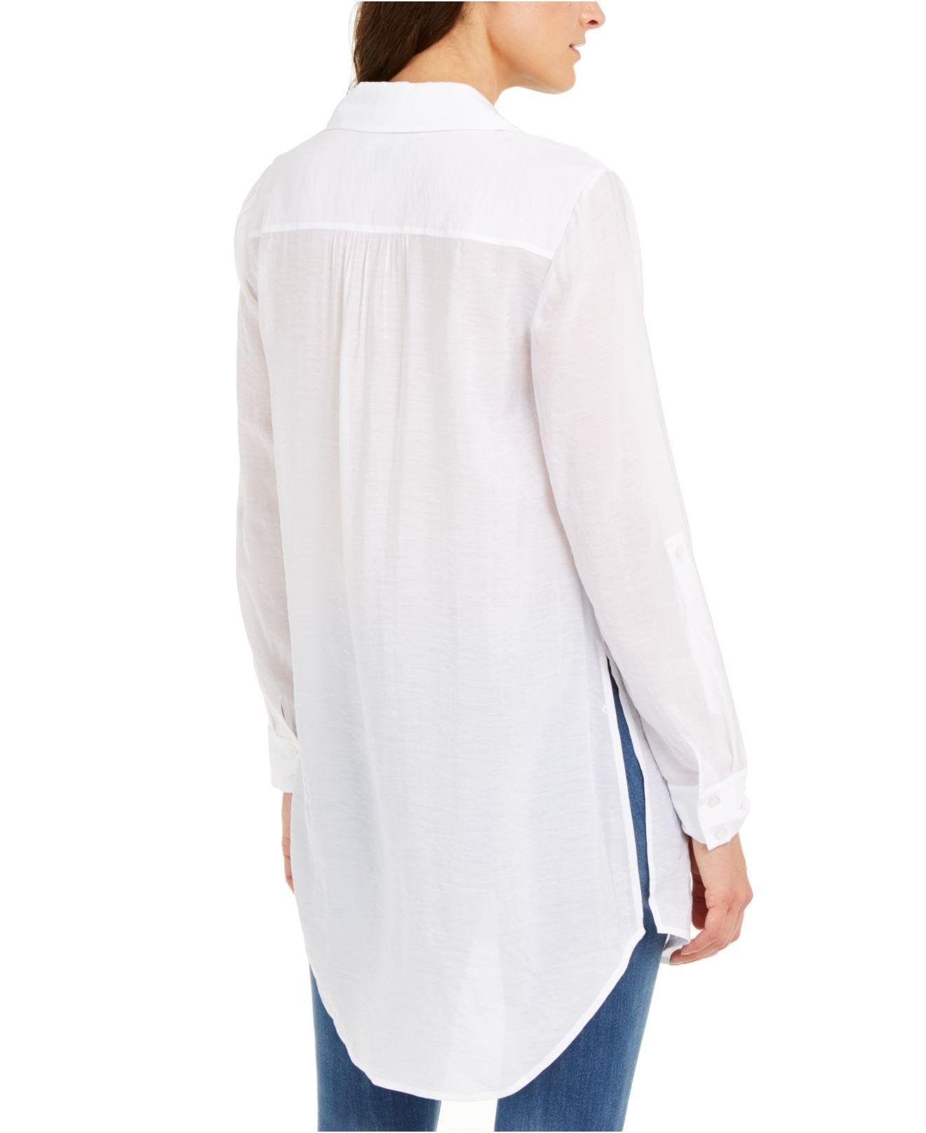 Túnica feminina sólida com botões, da INC International Concepts, branca, tamanho grande