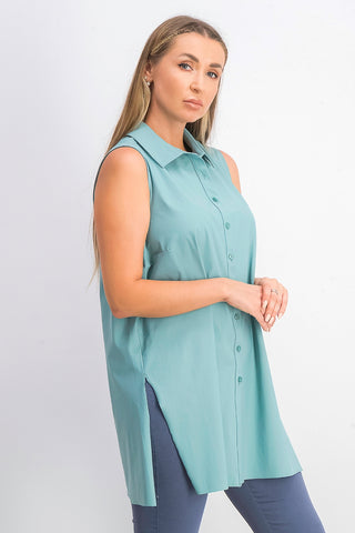 Túnica feminina Alfani sem mangas de malha com botões na frente, verde, tamanho grande