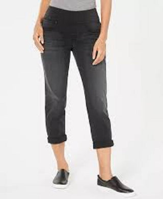 Calça jeans estilo boyfriend feminina, preta, tamanho extragrande