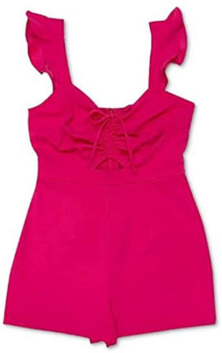 Bar III Women's Ruched-Front Flutter Romper Dark Pink Size 12