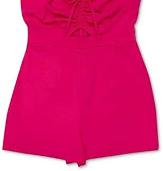 Bar III Women's Ruched-Front Flutter Romper Dark Pink Size 12
