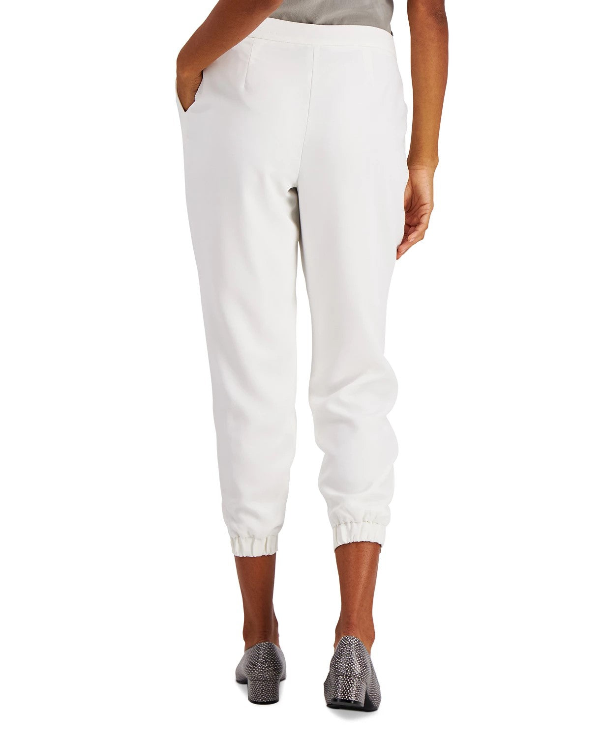 Calça jogger feminina Alfani, branca, tamanho 10