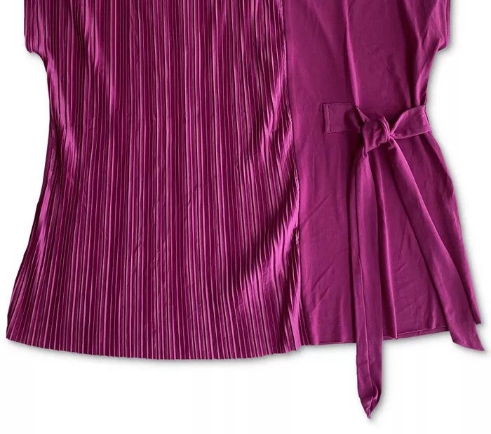 Blusa plissada com amarração lateral Alfani feminina, rosa, tamanho pequeno