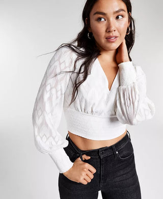 Blusa Cropped Jacquard Feminina Bar III Branca Tamanho XX-G