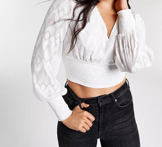 Blusa Cropped Jacquard Feminina Bar III Branca Tamanho XX-G