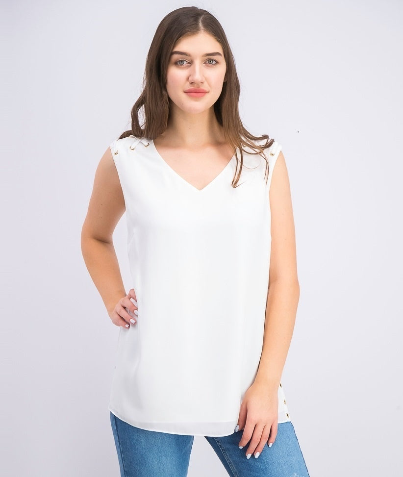 Top com ilhós e bainha amarrada da coleção feminina JM, branco, tamanho grande