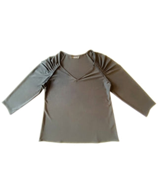 Blusa feminina Alfani com manga franzida, preta, tamanho grande