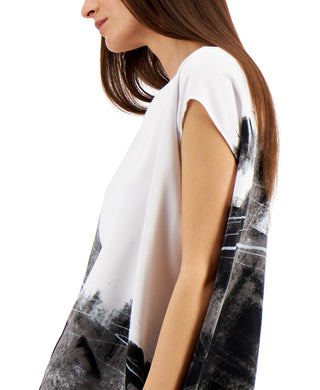 Blusa Alfani Feminina Estampa Abstrata e Bainha Assimétrica Cinza Tamanho Grande