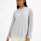 Blusa feminina Alfani com babados metálicos e gola alta, cinza, tamanho XX-G