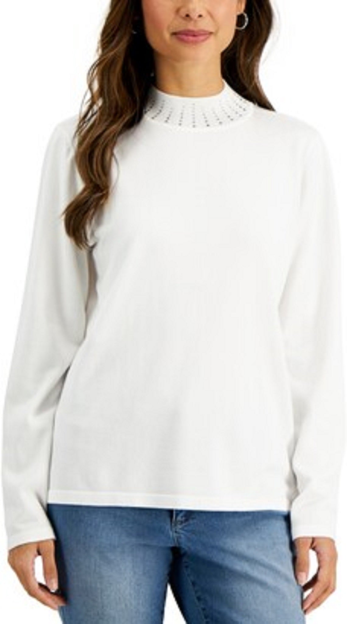 Karen Scott Suéter Feminino Gola Mock com Tachas Tamanho Natural Extra Pequeno