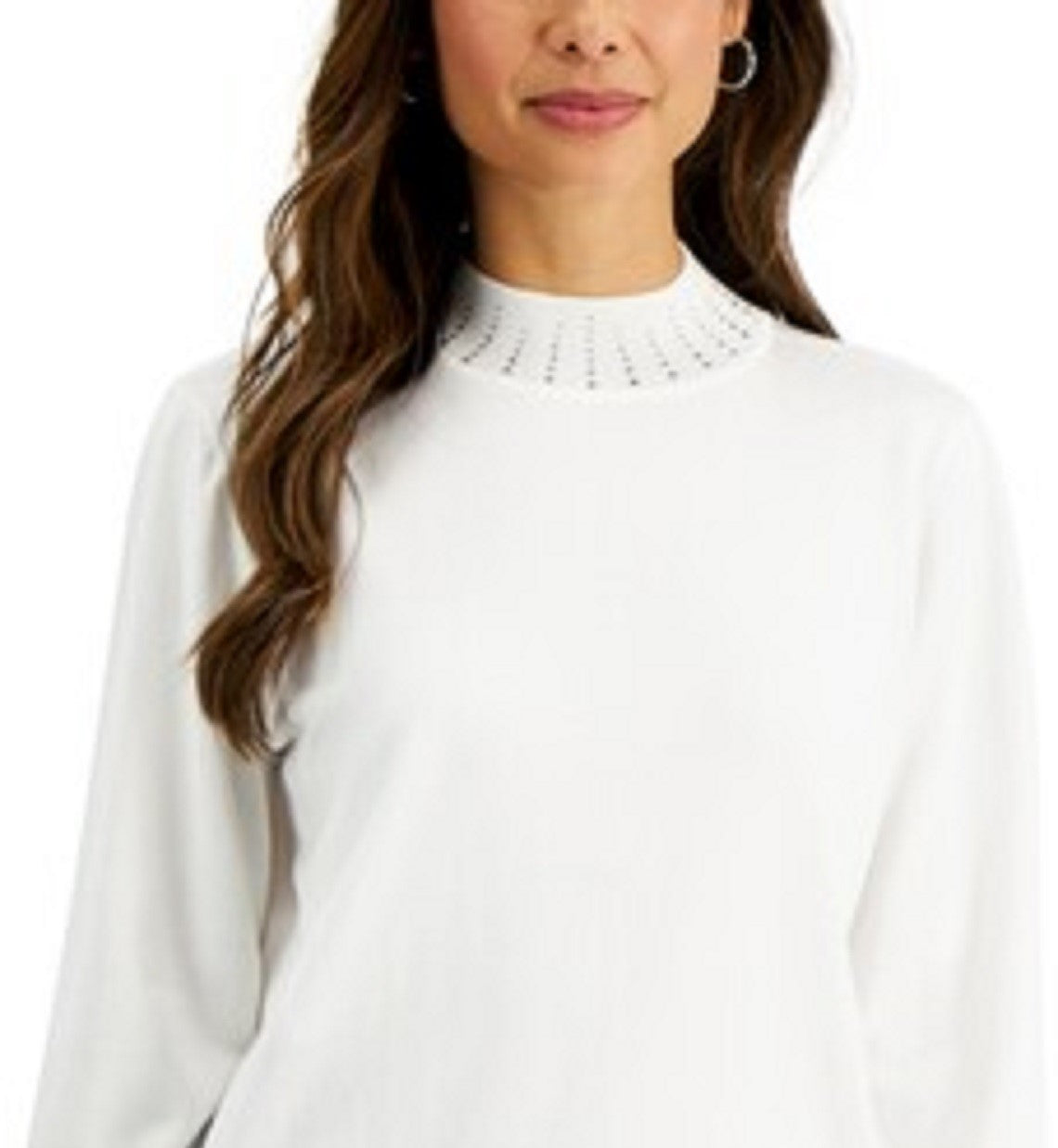 Karen Scott Suéter Feminino Gola Mock com Tachas Tamanho Natural Extra Pequeno