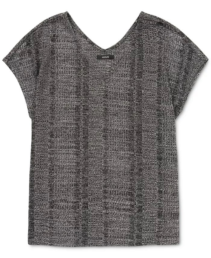 Blusa feminina Alfani metálica de manga curta cinza escuro tamanho pequeno