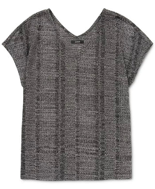 Blusa feminina Alfani metálica de manga curta cinza escuro tamanho pequeno