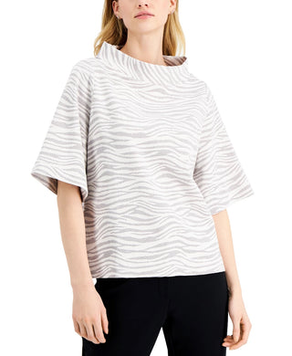 Blusa feminina Alfani com estampa animal metálica e gola alta, branca, tamanho extra grande