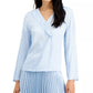 Blusa feminina Alfani com estampa de bolinhas e sobrepeliz, branca, tamanho pequeno