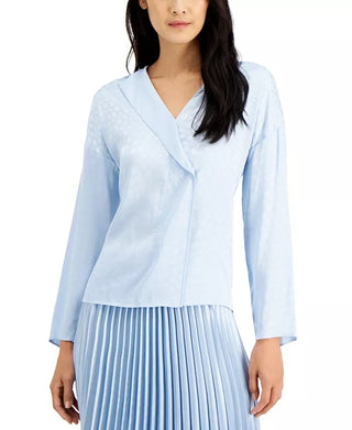 Blusa feminina Alfani com estampa de bolinhas e sobrepeliz, branca, tamanho pequeno