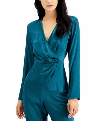 Blusa Alfani Feminina com Estampa Tonal Surplice Azul Marinho Tamanho Extra Grande