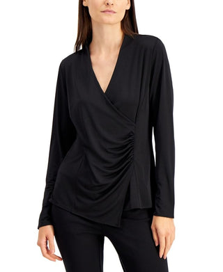 Blusa Alfani Feminina Estilo Wrap Cinza Tamanho Médio