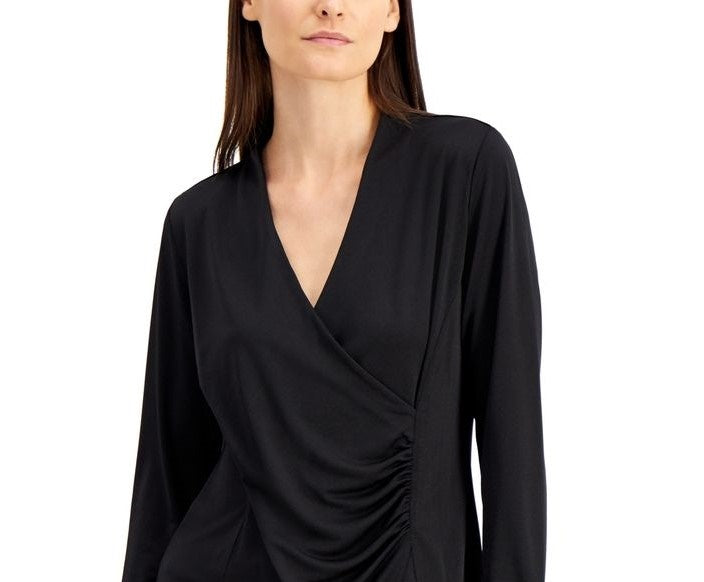 Blusa Alfani Feminina Estilo Wrap Cinza Tamanho Médio