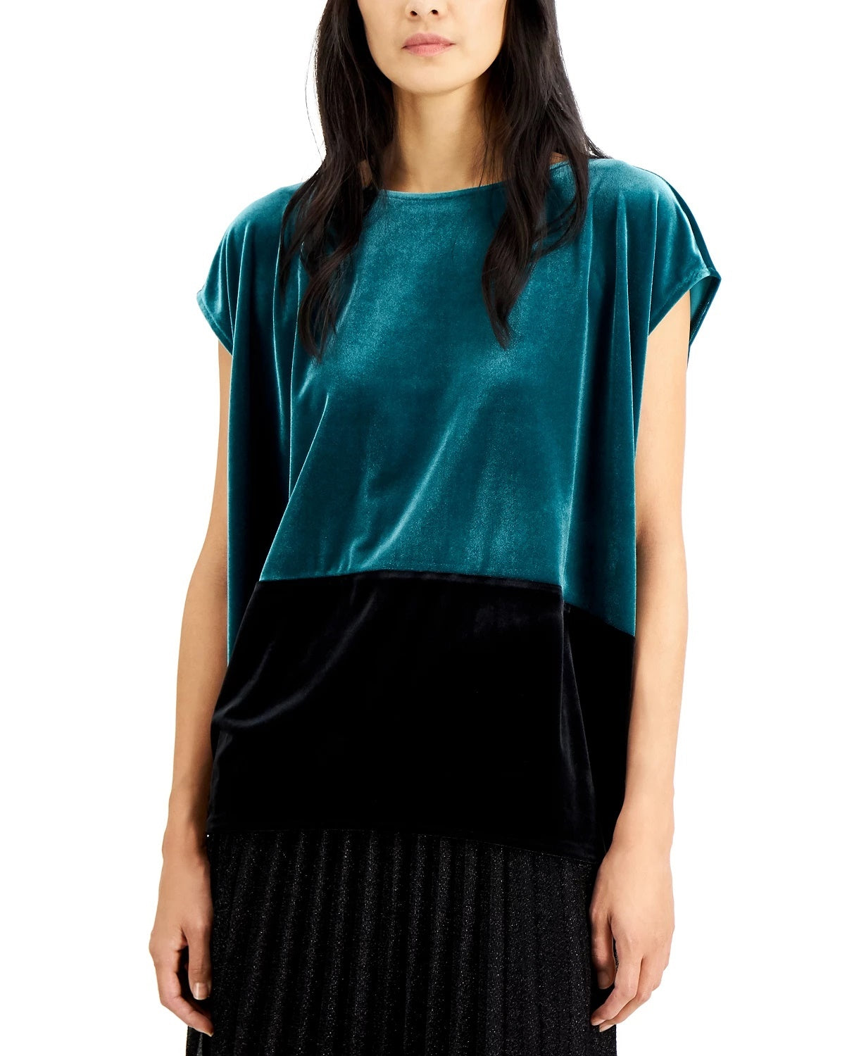 Blusa Alfani Feminina Veludo Colorblocked Preta Tamanho Grande