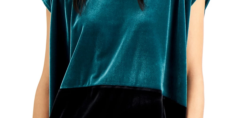 Blusa Alfani Feminina Veludo Colorblocked Preta Tamanho Grande