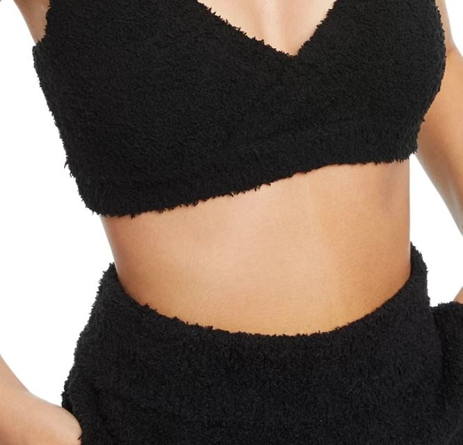 INC International Concepts Culpos X Fuzzy Cropped Knit Top Feminino Preto Tamanho Grande