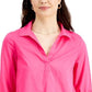 Blusa feminina Charter Club de algodão com gola rosa, tamanho pequeno médio