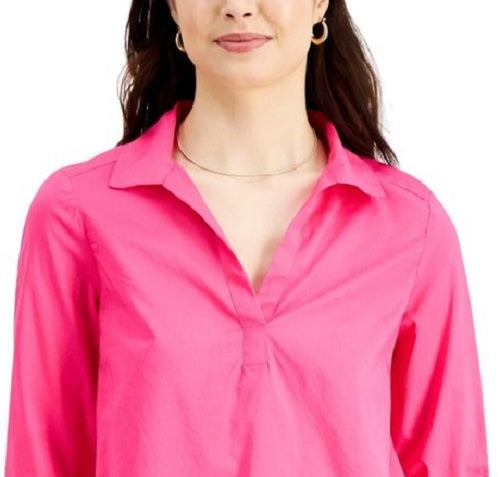 Blusa feminina Charter Club de algodão com gola rosa, tamanho pequeno médio