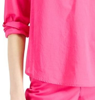 Blusa feminina Charter Club de algodão com gola rosa, tamanho pequeno médio