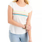 Camiseta feminina com estampa Happy Stripes da Style &amp; Co, branca, tamanho X-S
