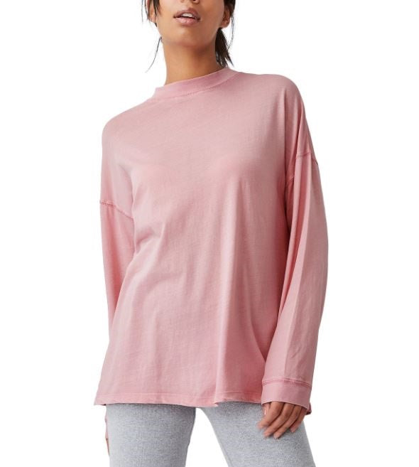 Cotton On Top Feminino Longline Ombro Caído Manga Longa Rosa Tamanho Médio