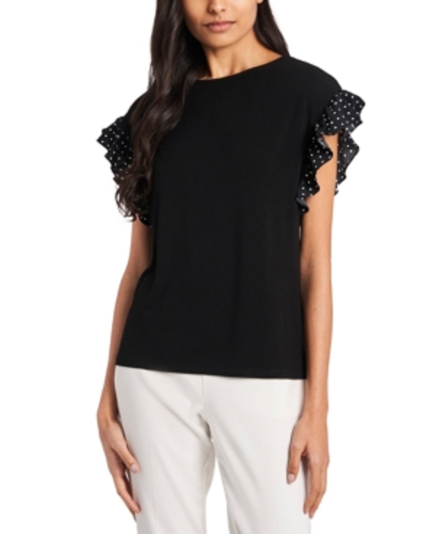Blusa feminina Riley &amp; Rae com mangas franzidas e bolinhas, cinza, tamanho X-S