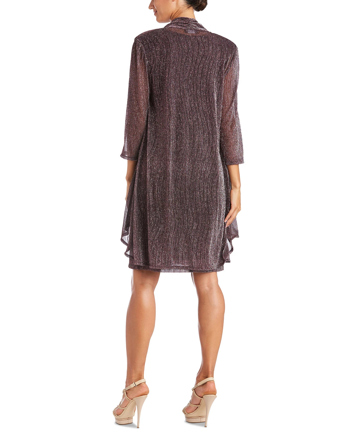 Vestido e jaqueta de malha amassada feminina R &amp; M Richards, tamanho 14 P, vermelho escuro