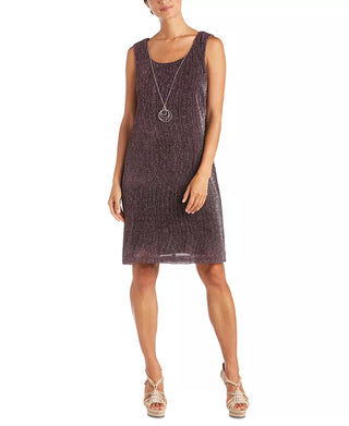 Vestido e jaqueta de malha amassada feminina R &amp; M Richards, tamanho 14 P, vermelho escuro