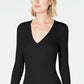 Top canelado feminino INC International Concepts, preto, tamanho extra pequeno