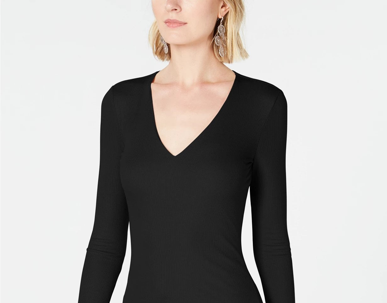 Top canelado feminino INC International Concepts, preto, tamanho extra pequeno