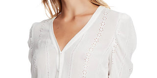 1.STATE Women's Eyelet Puff-Sleeve Crinkle Top White