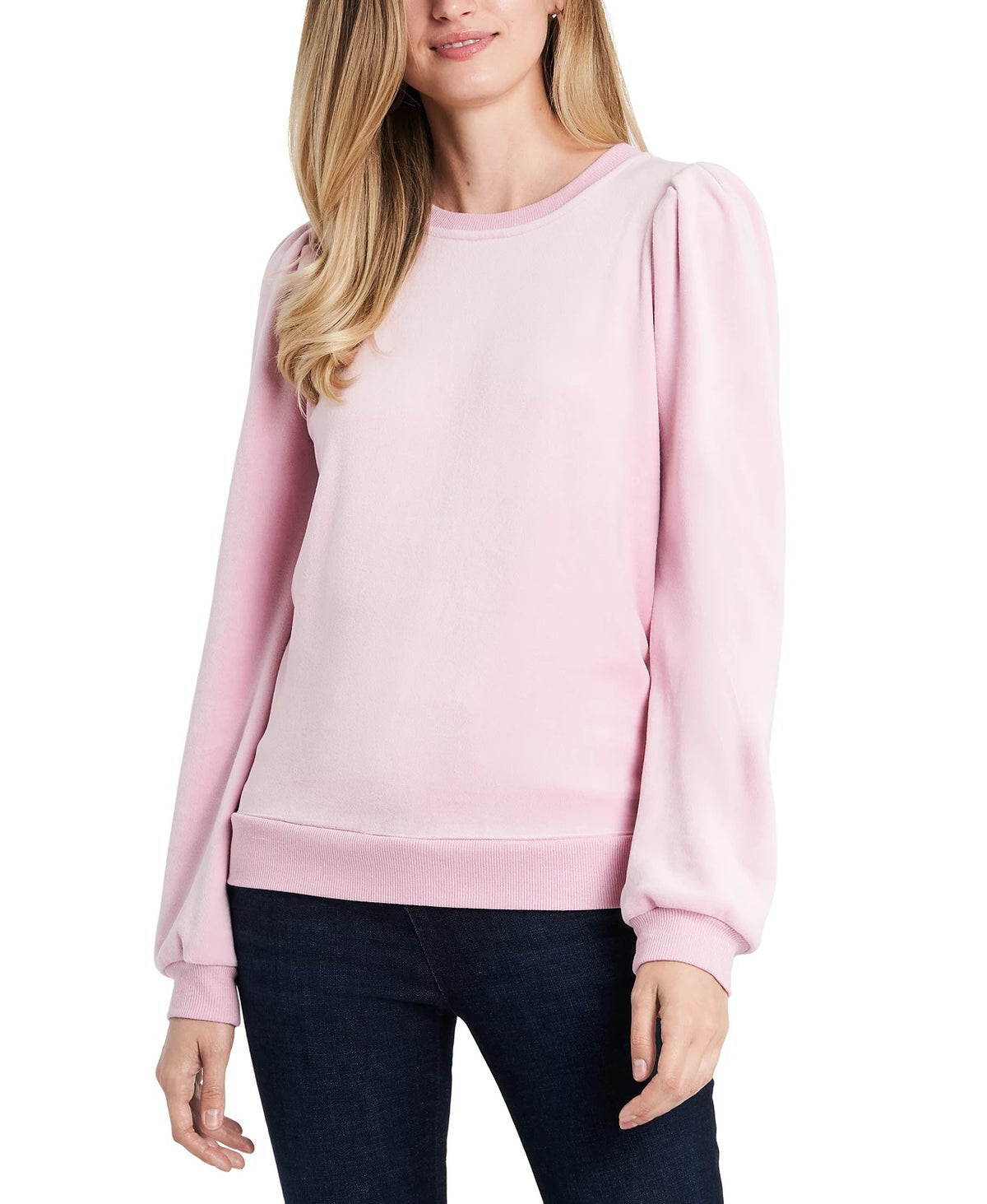 1.STATE Moletom feminino de veludo com ombros bufantes rosa