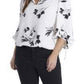 Blusa feminina Vince Camuto Plus Size com manga comprida e laços florais, branca, tamanho 2X