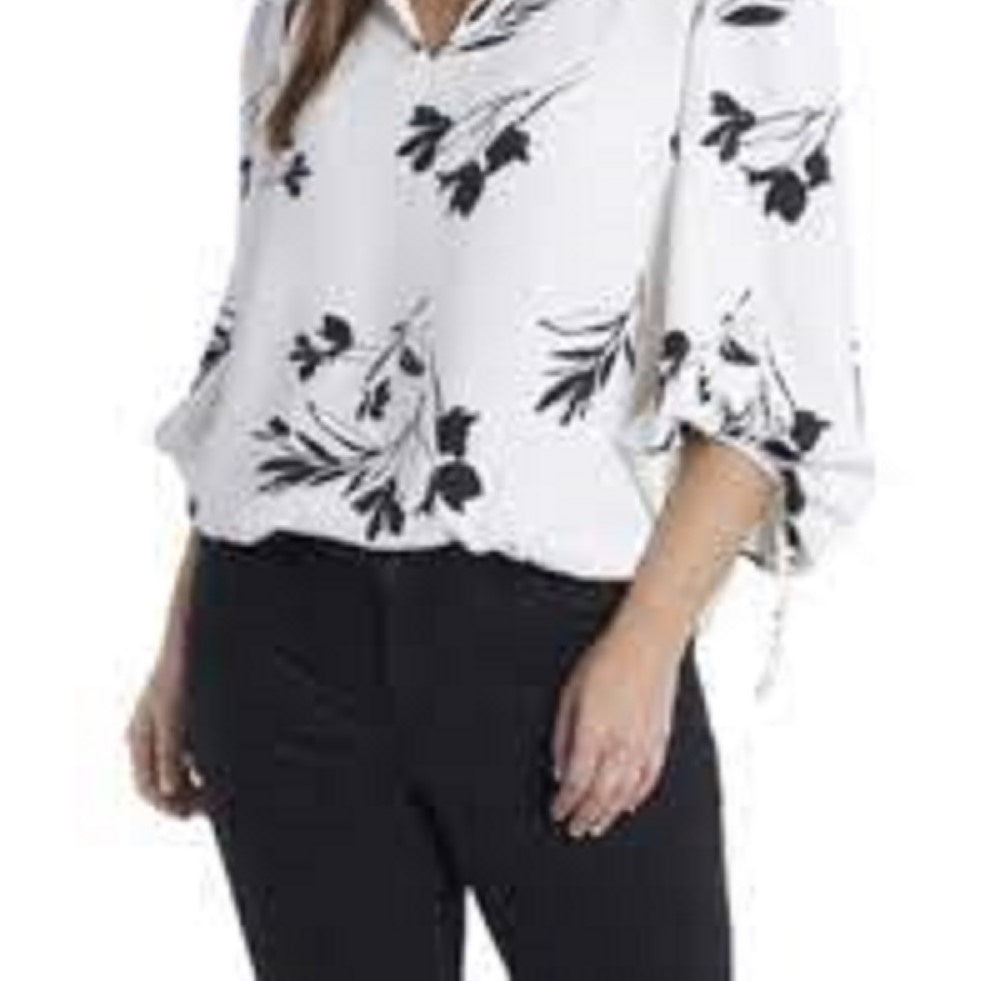 Blusa feminina Vince Camuto Plus Size com manga comprida e laços florais, branca, tamanho 2X