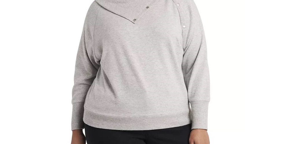 Vince Camuto Blusa feminina plus size com decote dobrável e manga comprida, cinza, tamanho 3X