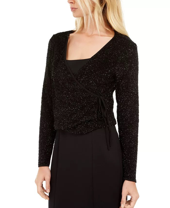 Suéter feminino Calvin Klein com glitter e estampa de letras, preto, tamanho X-G