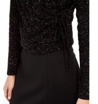 Suéter feminino Calvin Klein com glitter e estampa de letras, preto, tamanho X-G