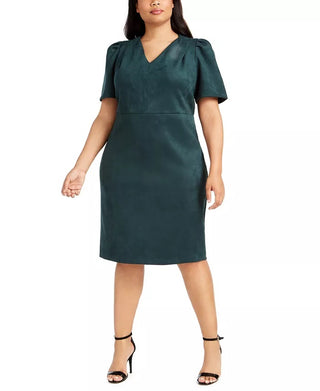 Vestido Calvin Klein Feminino Plus Size Manga Bufante Camurça Sintética Azul Tamanho Pequeno Pequeno