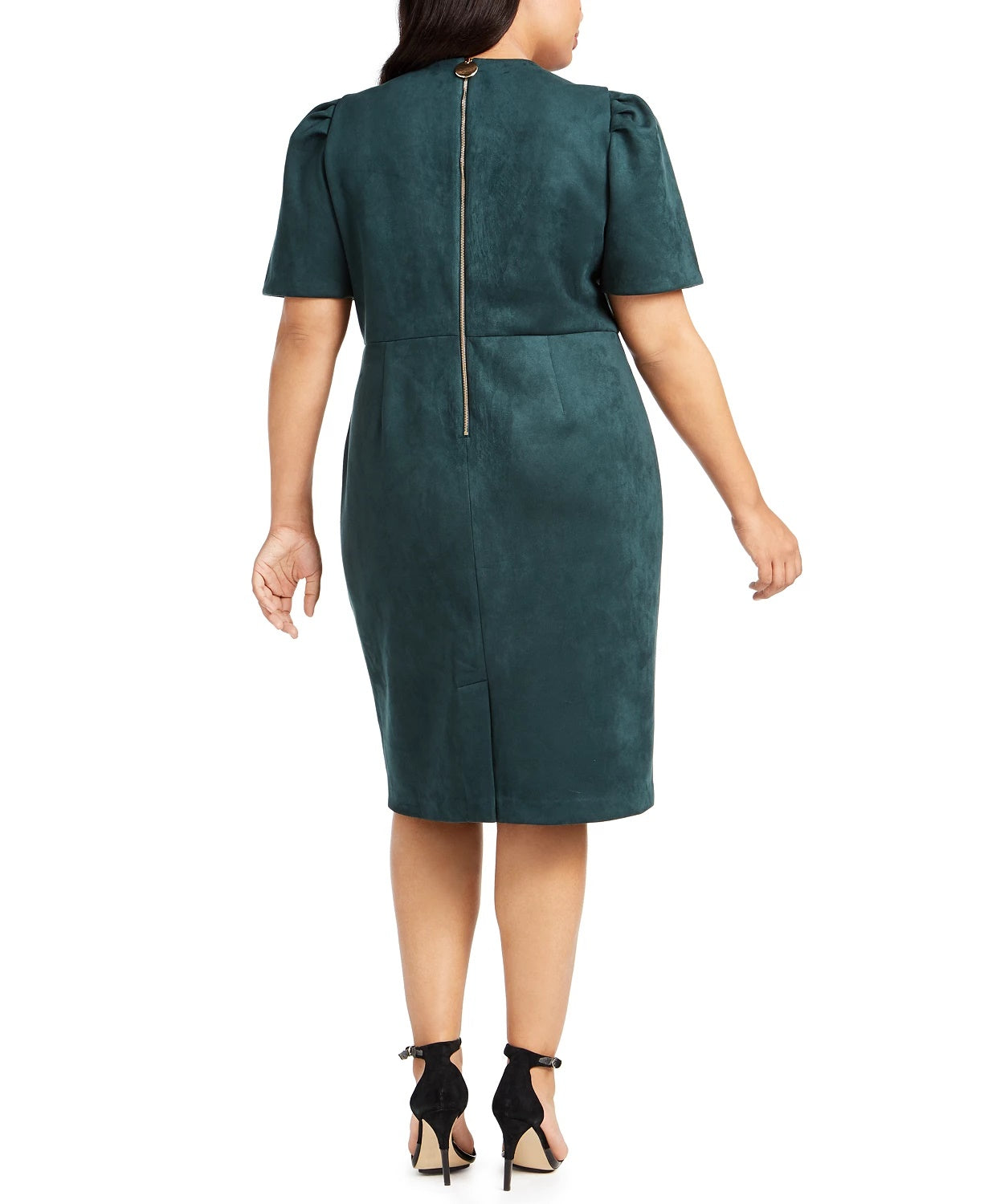 Vestido Calvin Klein Feminino Plus Size Manga Bufante Camurça Sintética Azul Tamanho Pequeno Pequeno
