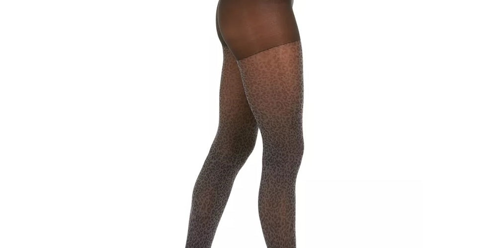 Meia-calça feminina DKNY com estampa de leopardo, cinza, tamanho pequeno