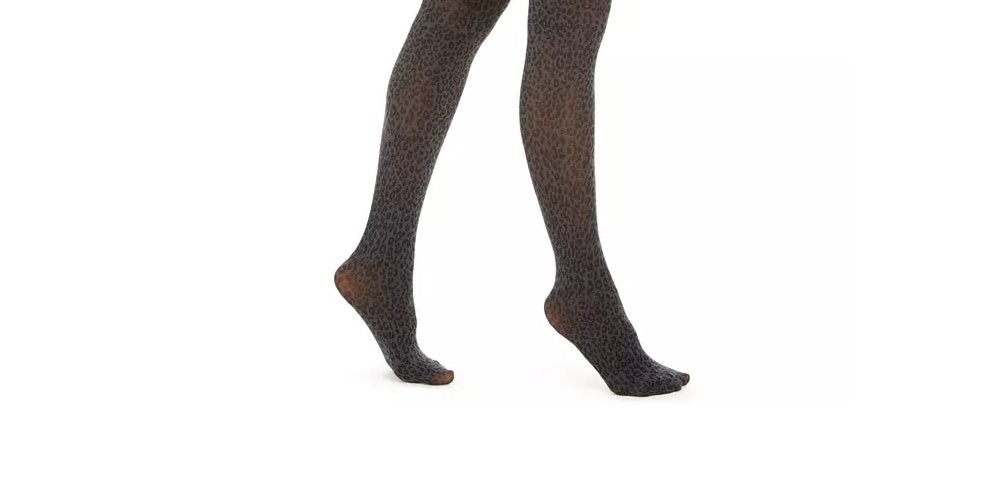 Meia-calça feminina DKNY com estampa de leopardo, cinza, tamanho pequeno